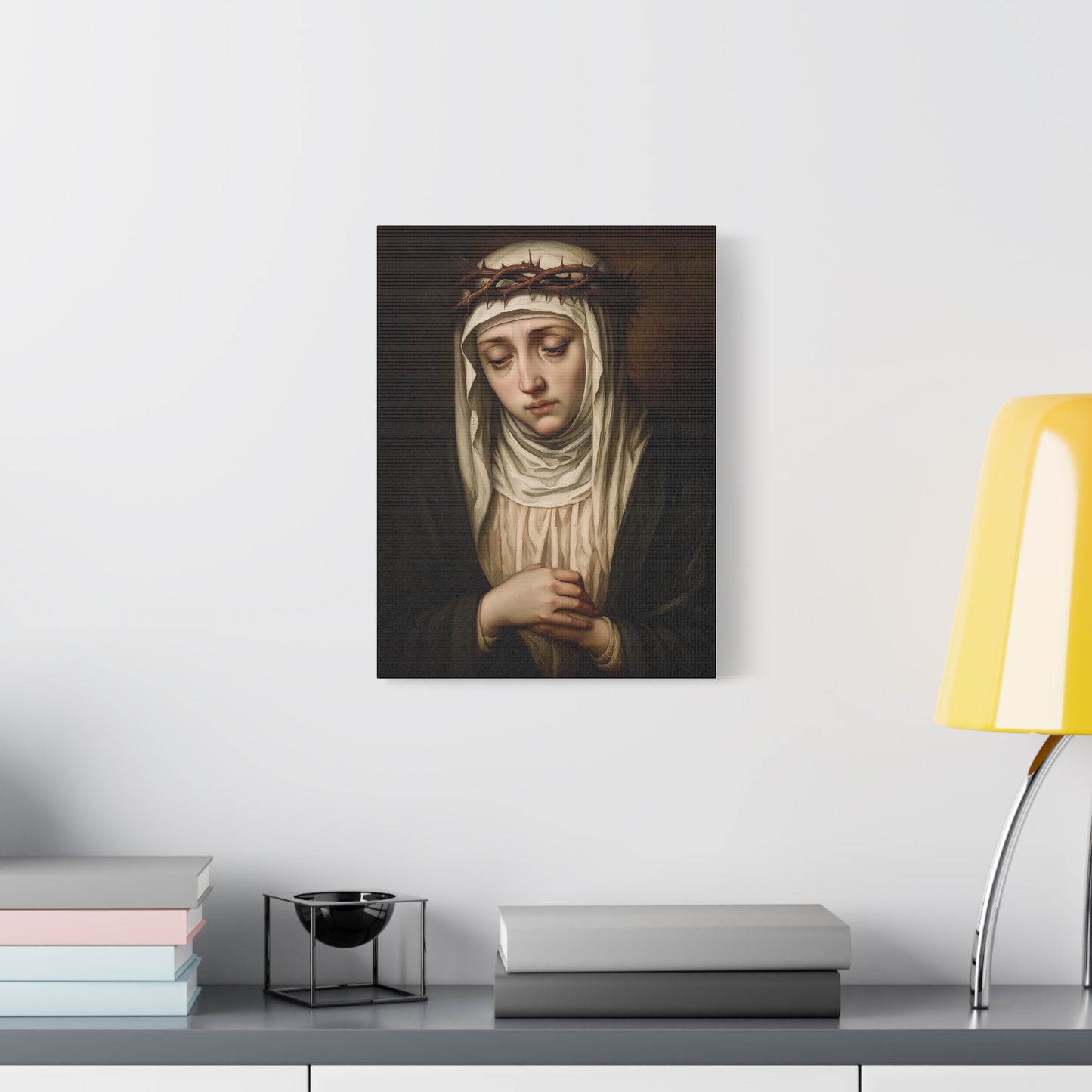 St. Catherine of Siena with Crown of Thorns Catholic Canvas Wall Art, Christian Decor