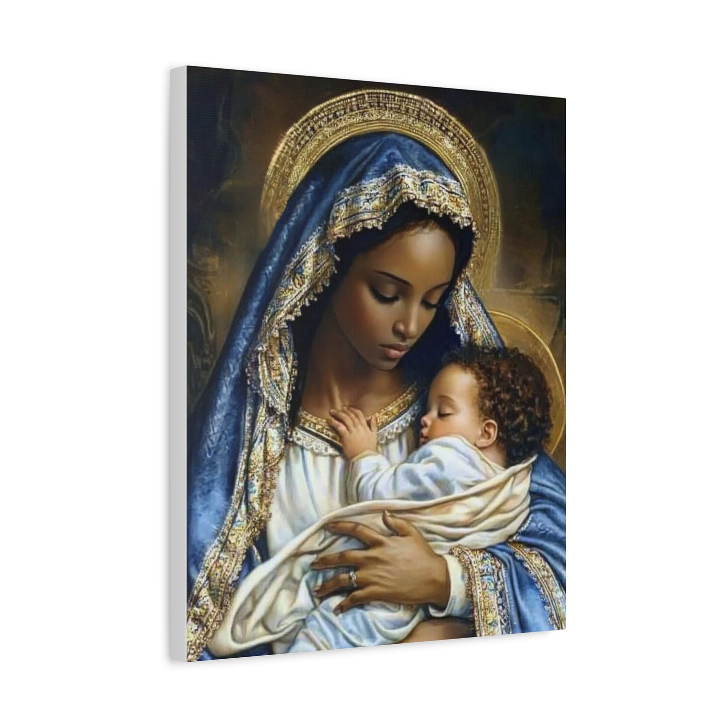 Black Mary African Mother with Baby Jesus Catholic Canvas Wall Art, Christian Decor