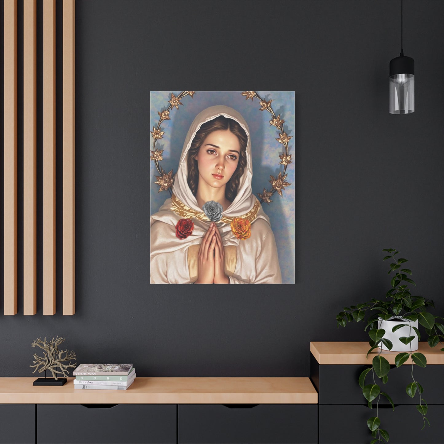 Our Lady Mary Rosa Mystica Catholic Canvas Wall Art, Christian Decor