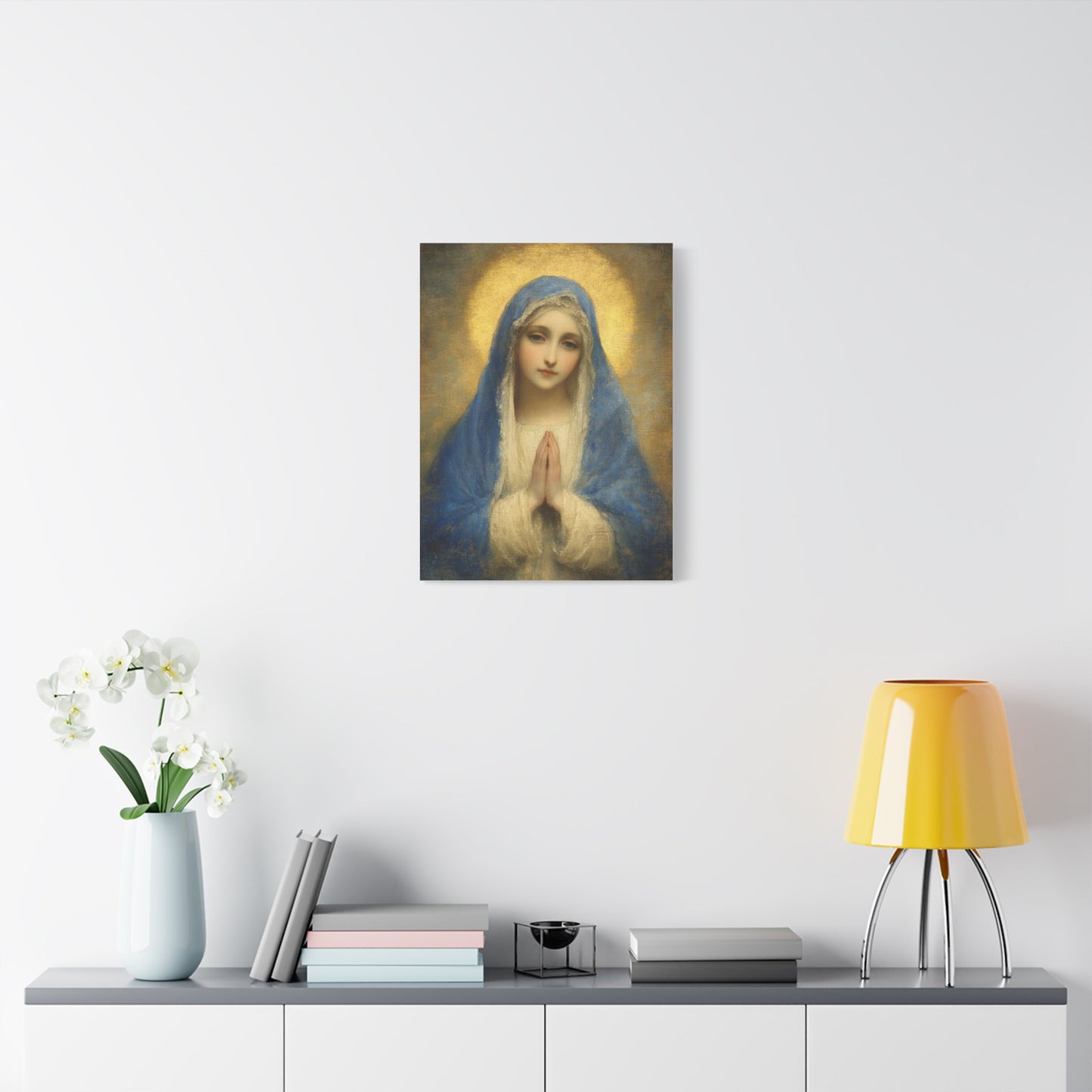 Mother Mary Blue Veil Catholic Canvas Wall Art, Christian Decor