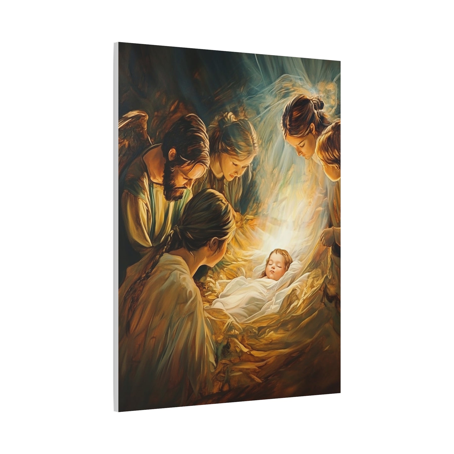 Jesus Nativity w Angels Catholic Canvas Wall Art, Christian Decor