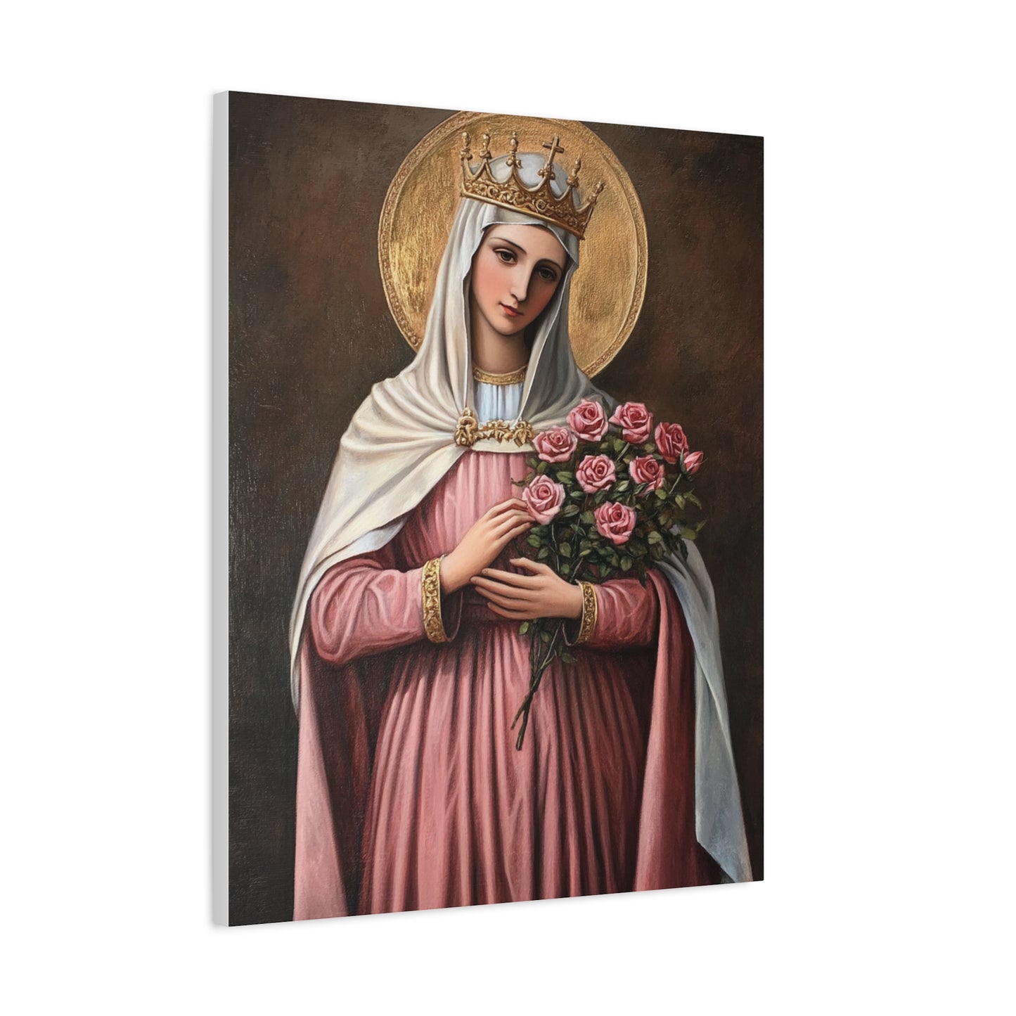 St. Elizabeth of Hungary with Roses Catholic Canvas Wall Art, Christian Decor