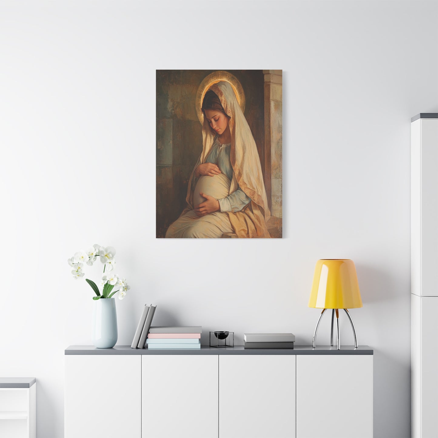 Mother Mary During Her Pregnancy Catholic Canvas Wall Art, Christian Decor