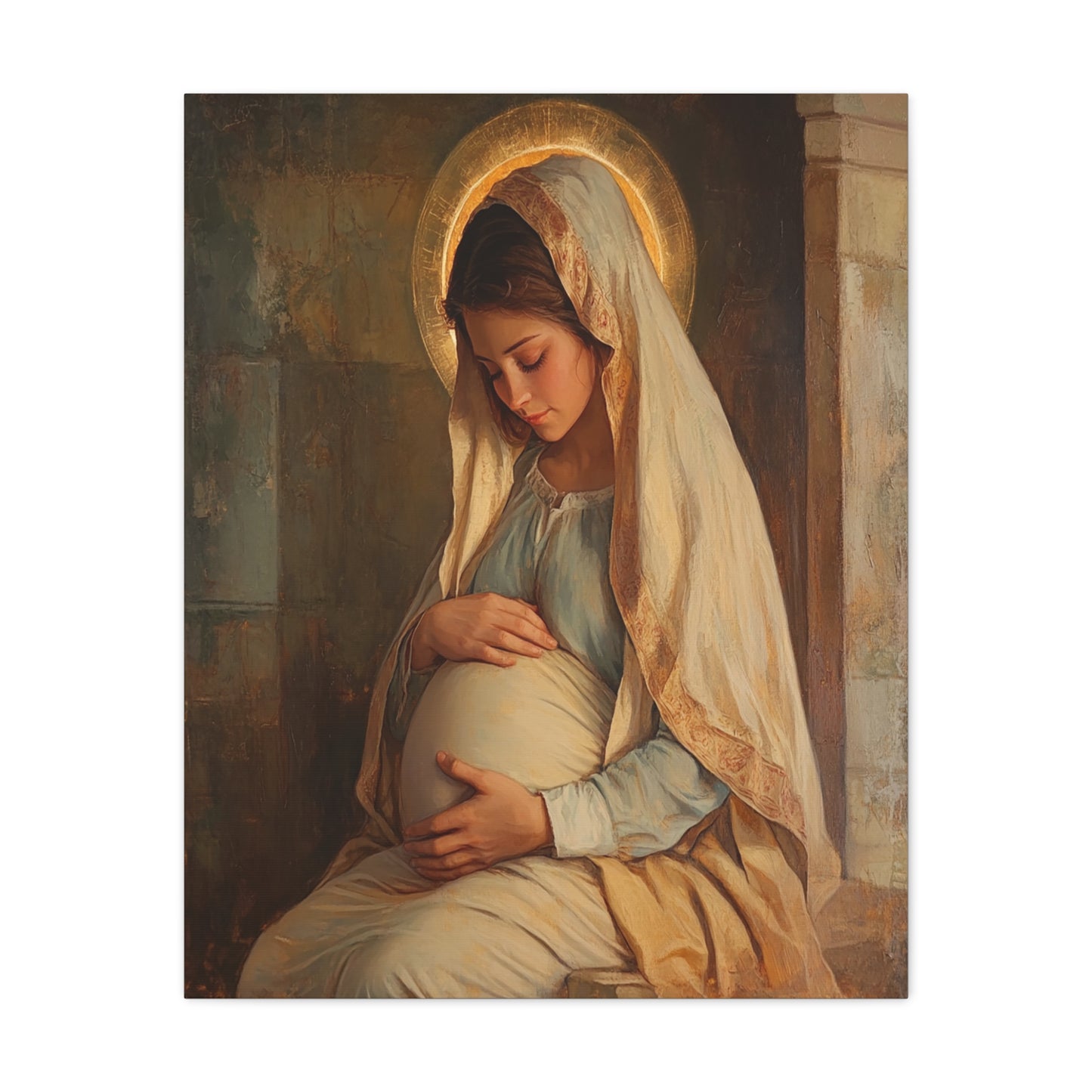 Mother Mary During Her Pregnancy Catholic Canvas Wall Art, Christian Decor
