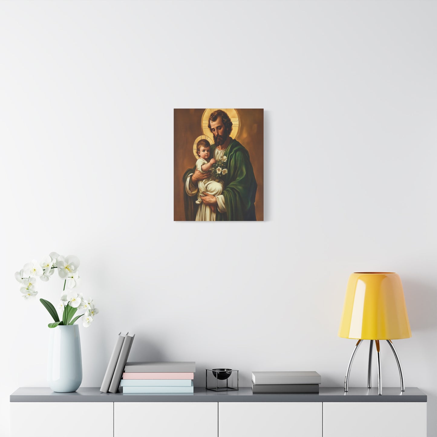 St. Joseph and Baby Jesus Catholic Canvas Wall Art, Christian Decor