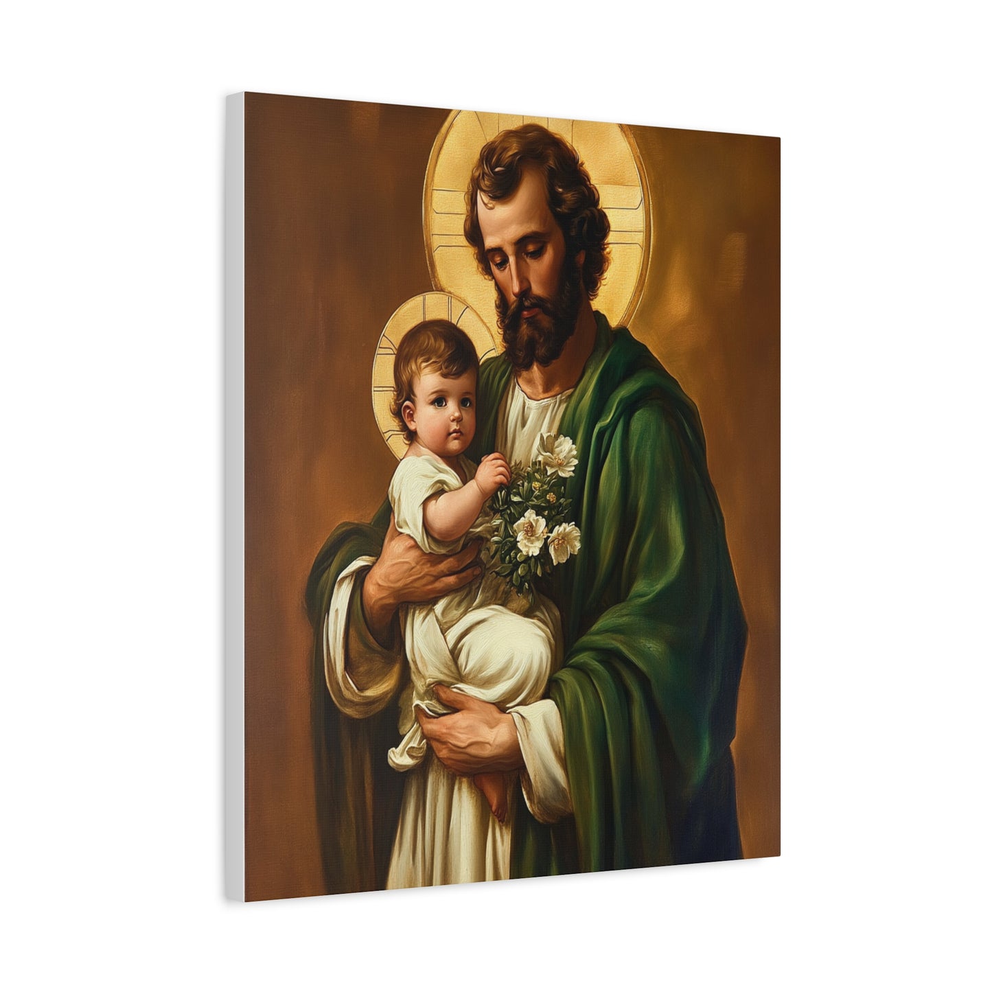St. Joseph and Baby Jesus Catholic Canvas Wall Art, Christian Decor