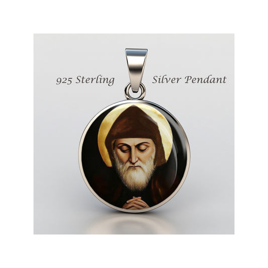 Saint Charbel Catholic sterling silver 925 Christian Medal Patron Pendant image 0