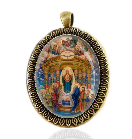 Holy Sophia, Saint Sophia of Kyiv Orthodox Bronze Tone Oval Pendant Large