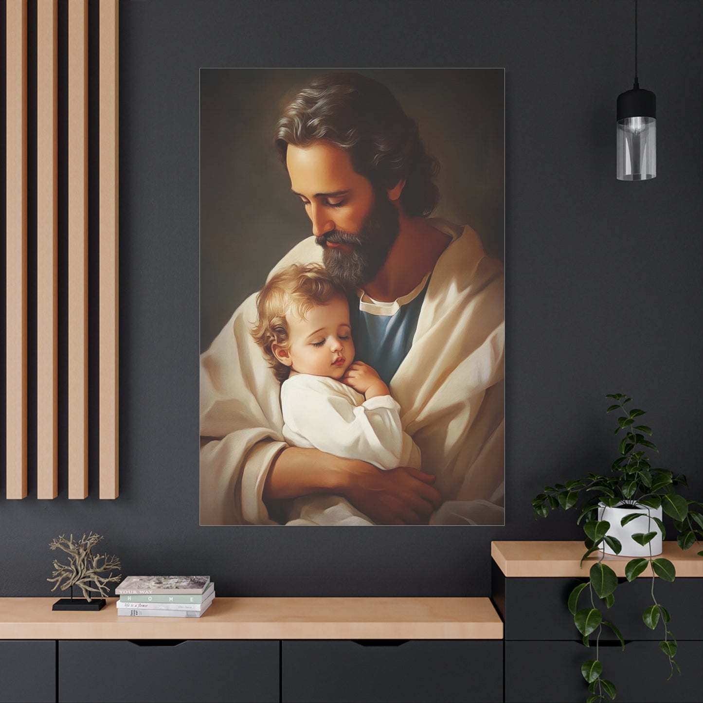 St. Joseph and Jesus Catholic Canvas Wall Art, Christian Decor