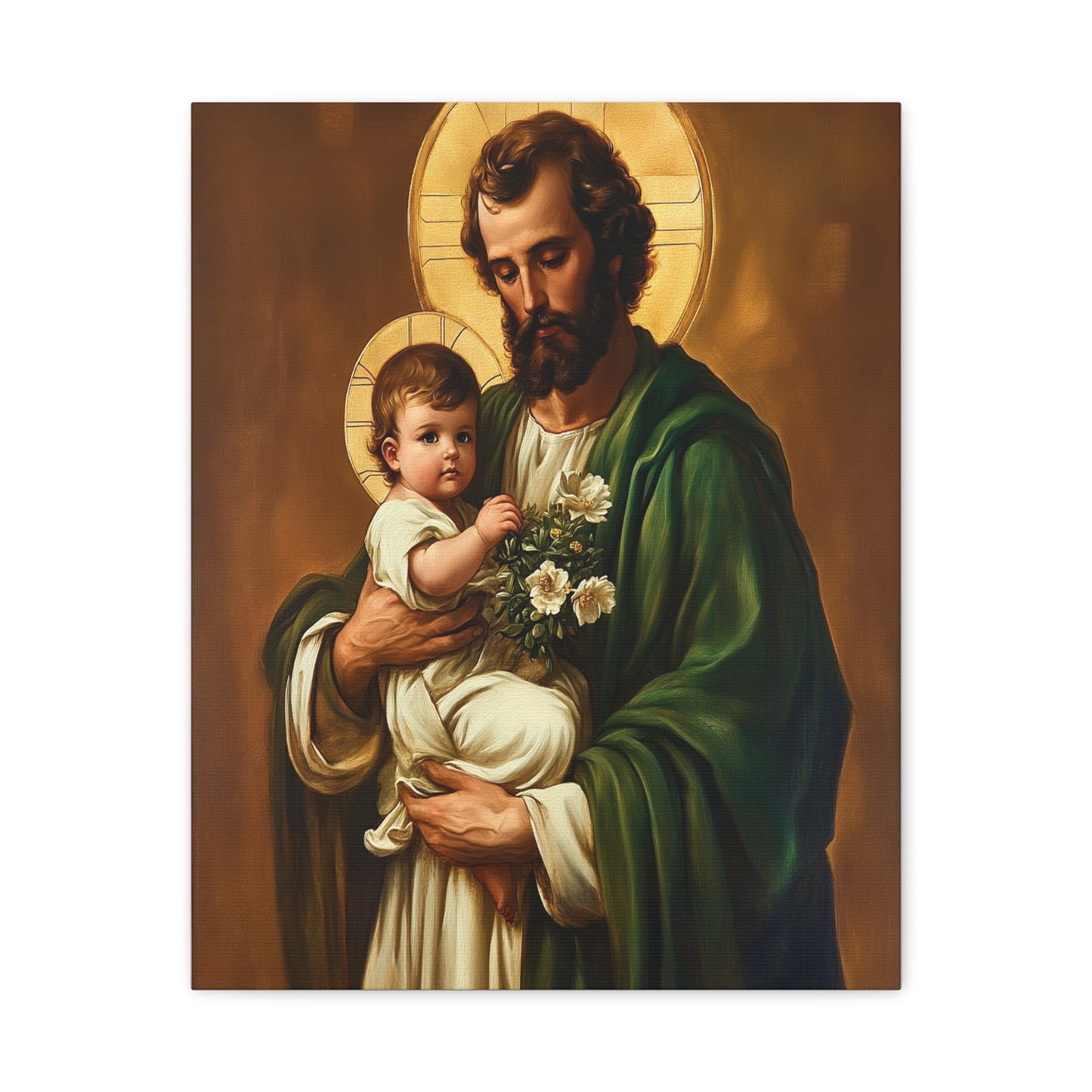 St. Joseph and Baby Jesus Catholic Canvas Wall Art, Christian Decor