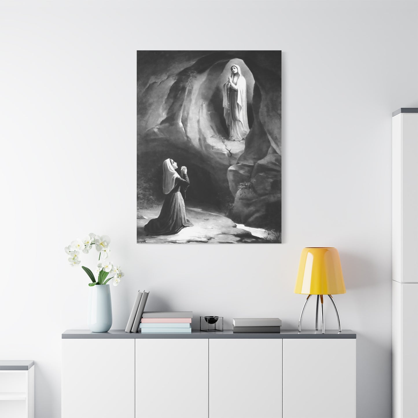 Ready to Hang - Our Lady of Lourdes St. Bernadette Soubirous Catholic Canvas Wall Art, Christian Decor