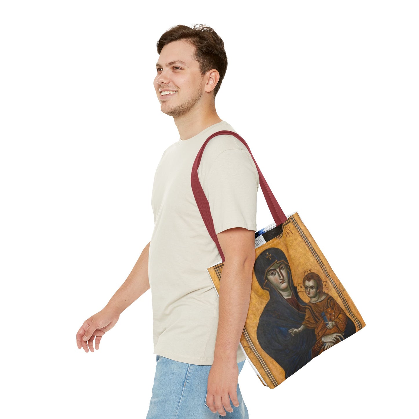 Salus Populi Romani Floral Tote Bag | Catholic Eco-Friendly Shopper | Gift for Spirituality Lovers