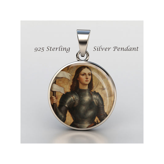 Saint Joan Of Arc Catholic sterling silver 925 Christian Medal Patron Pendant image 0