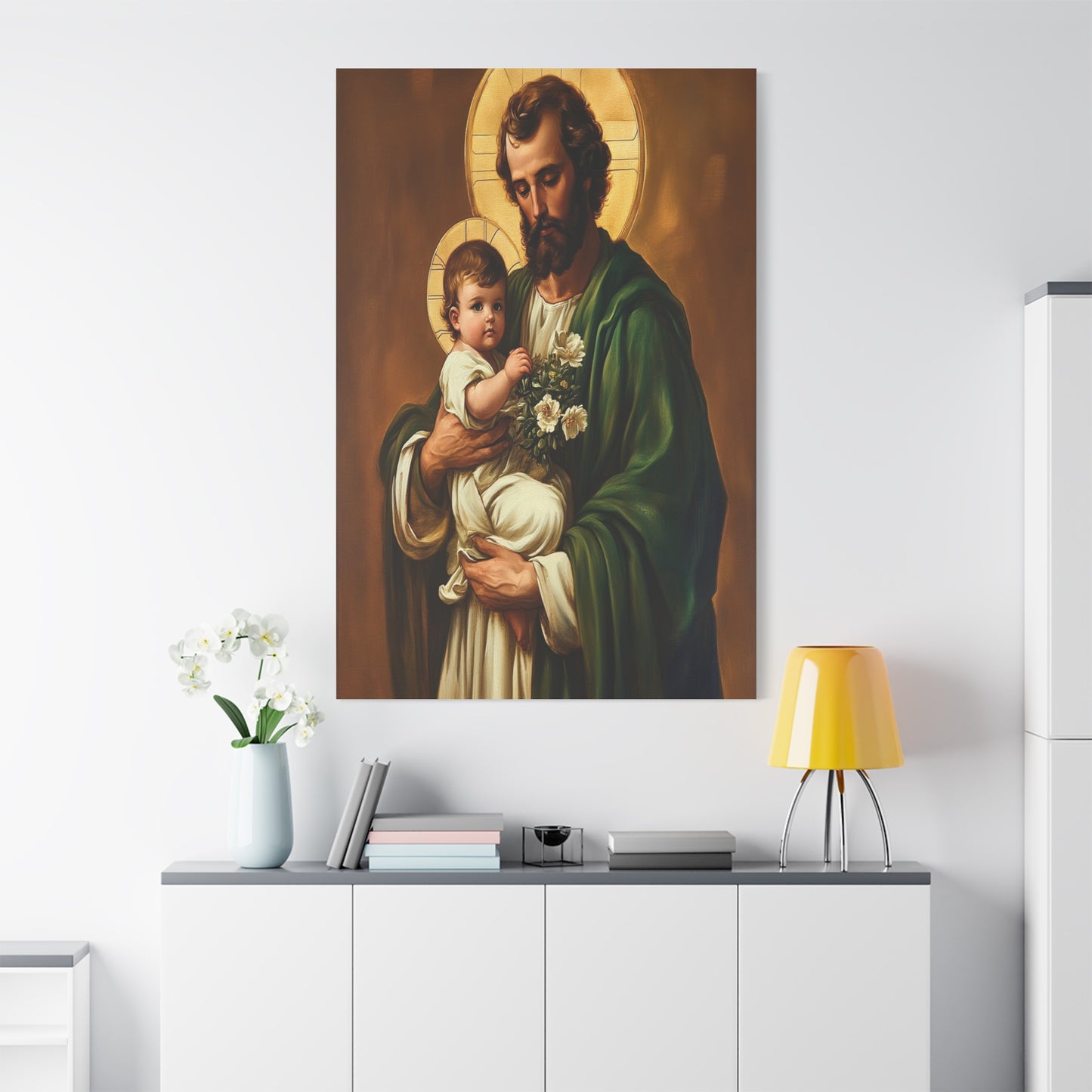 St. Joseph and Baby Jesus Catholic Canvas Wall Art, Christian Decor