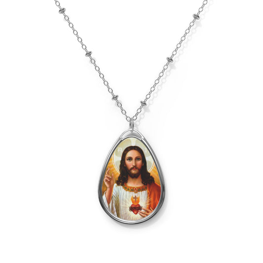 Necklace Pendant with Sacred Heart, Religious Jewelry, Oval Necklace, Christian Gift, Spiritual Accessory, Vintage Style