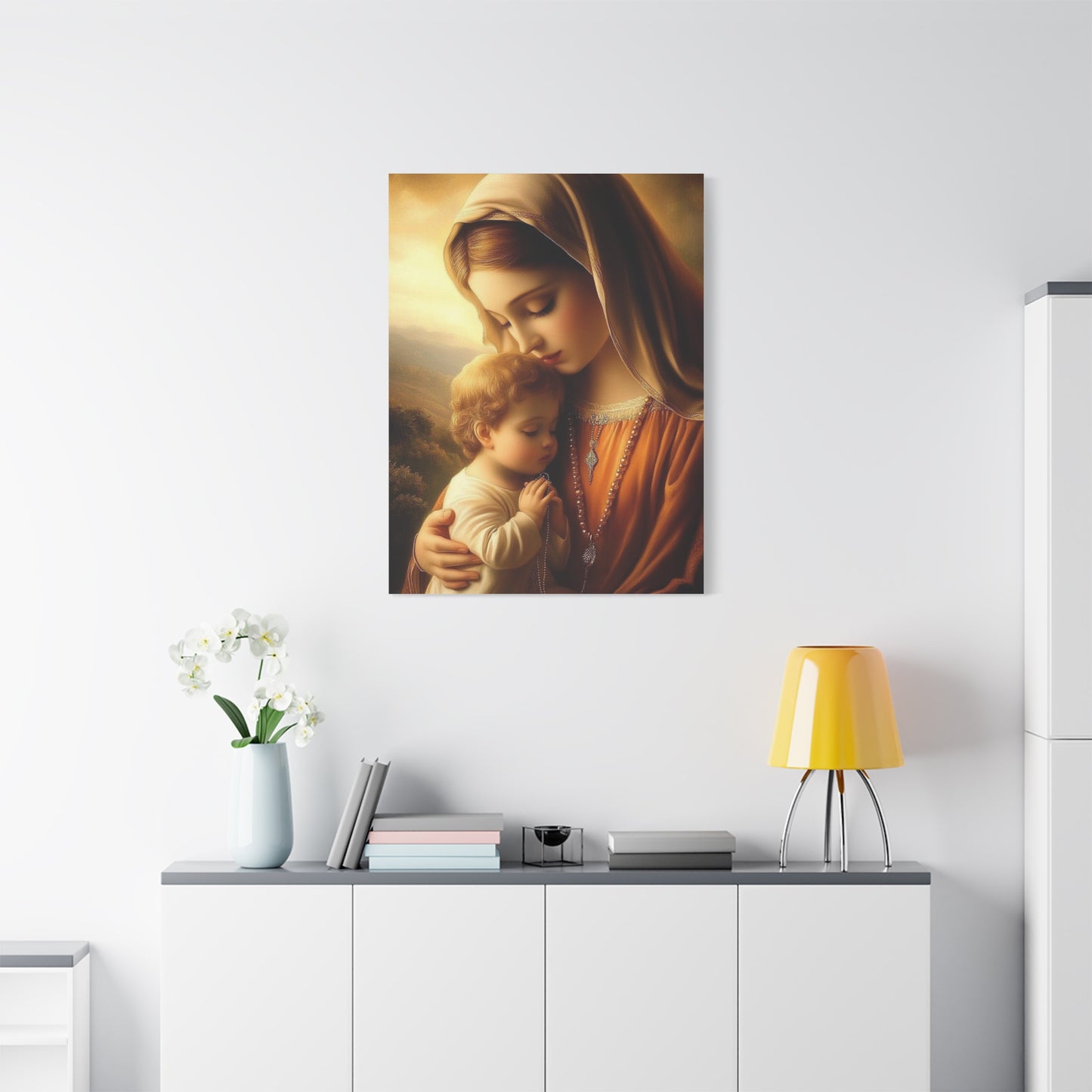 Mother Mary and Baby Jesus Catholic Canvas Wall Art, Christian Decor