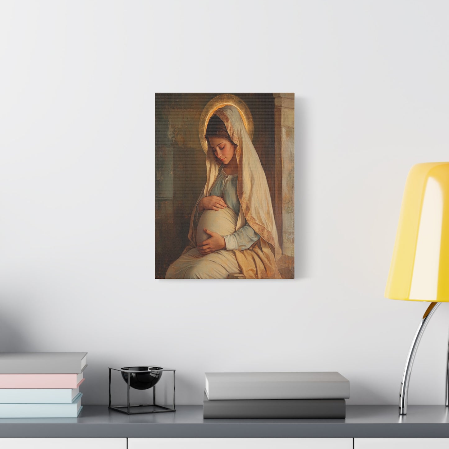 Mother Mary During Her Pregnancy Catholic Canvas Wall Art, Christian Decor