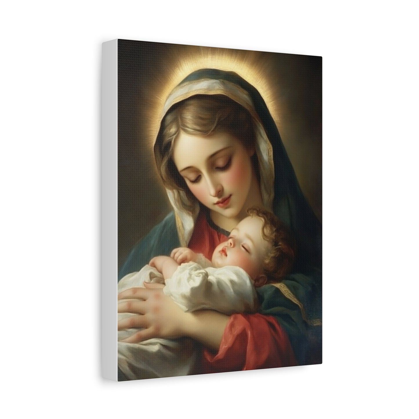 Mary and Sleeping Baby Jesus Catholic Canvas Wall Art, Christian Decor