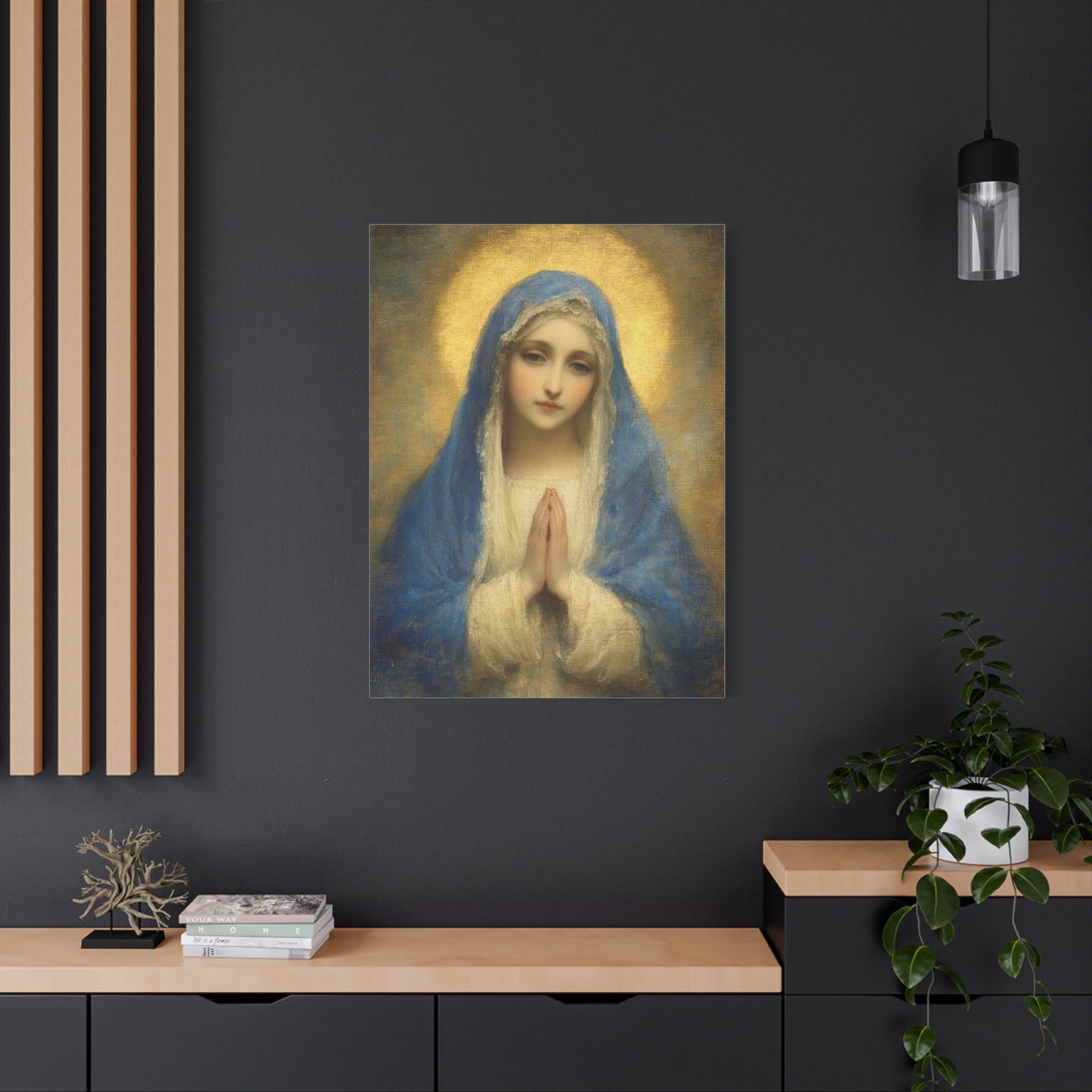 Mother Mary Blue Veil Catholic Canvas Wall Art, Christian Decor