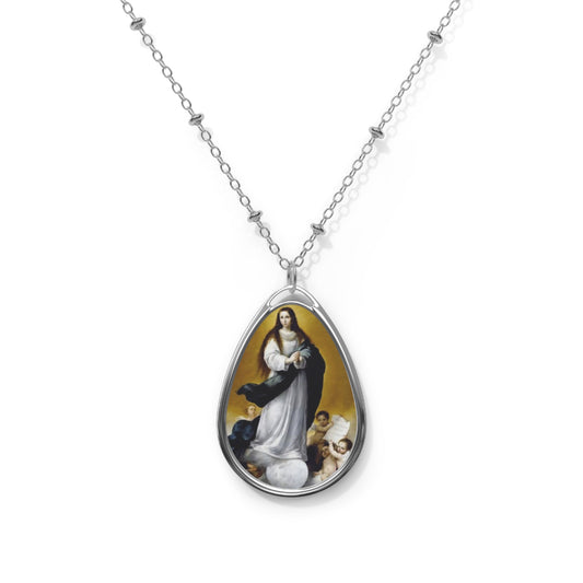 Immaculate Conception Our Lady Catholic Necklace - Drop Pendant Silver tone Medal