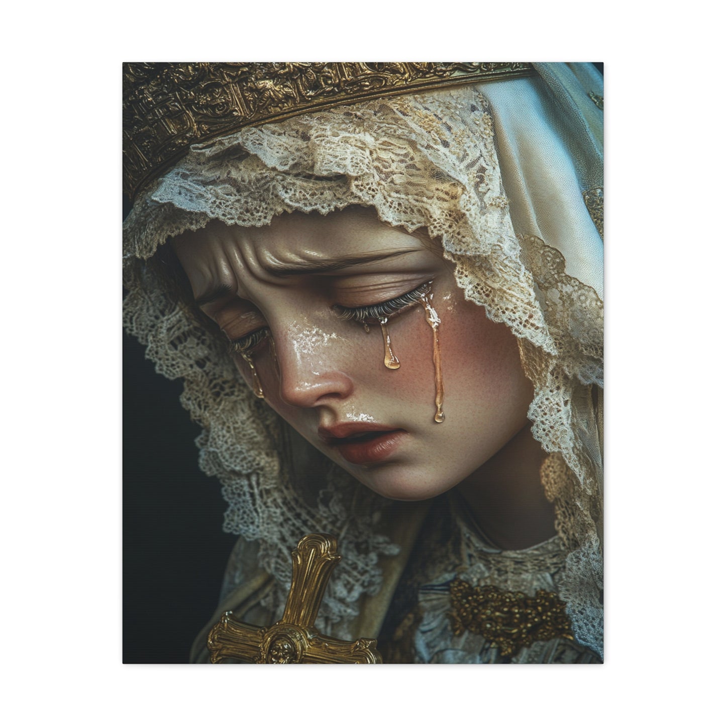 Sorrowful Mary - Holy Mary with Tears Catholic Canvas Wall Art, Christian Decor