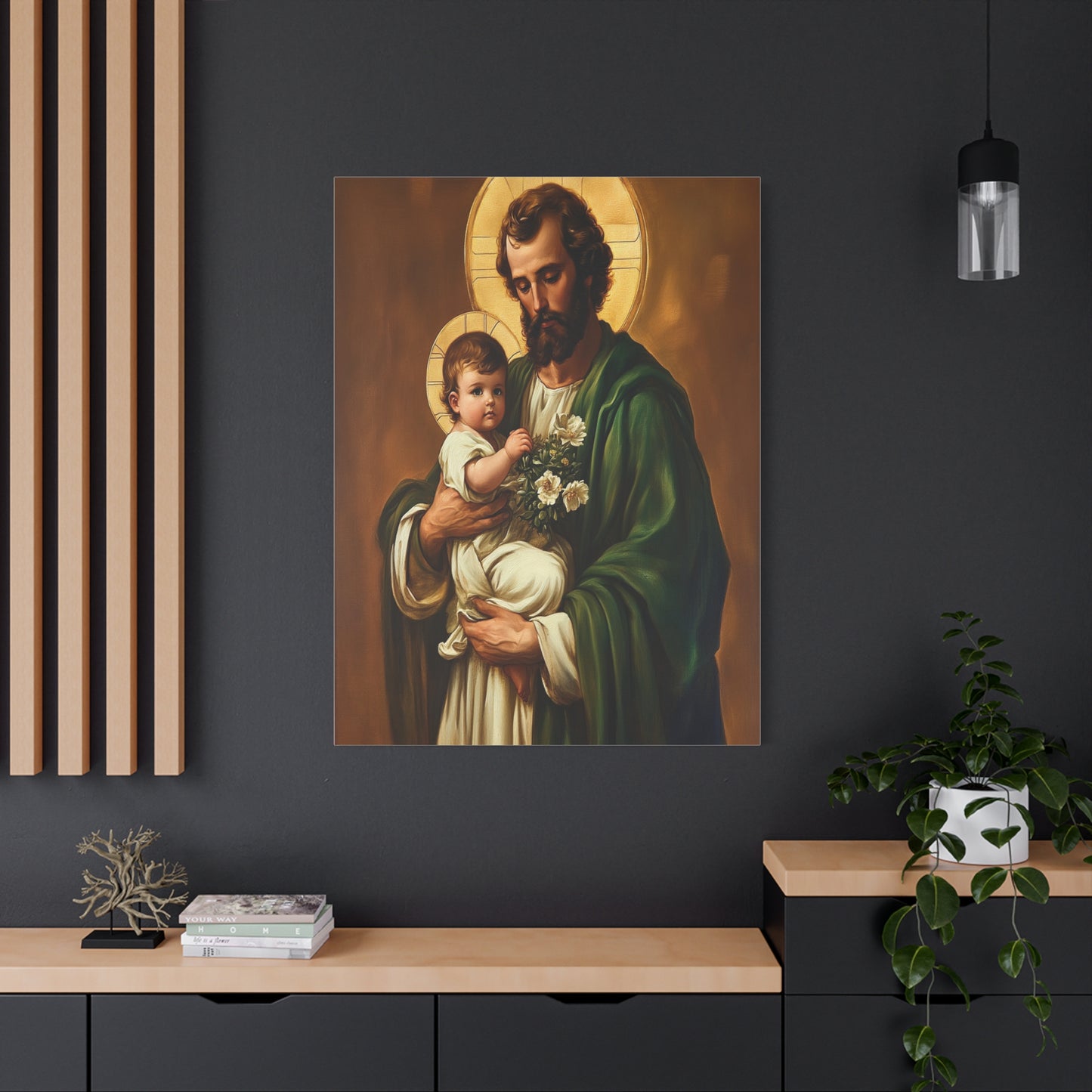St. Joseph and Baby Jesus Catholic Canvas Wall Art, Christian Decor