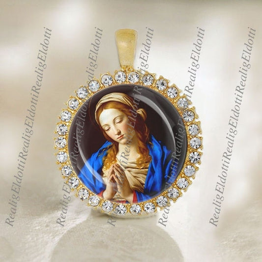 Our Lady Virgin Mary in Prayer Medal Catholic Christian Gold Tone Pendant