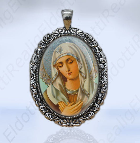 Our Blessed Mother Virgin Mary Catholic Christian Medal Pendant Silvertone Charm for Necklace