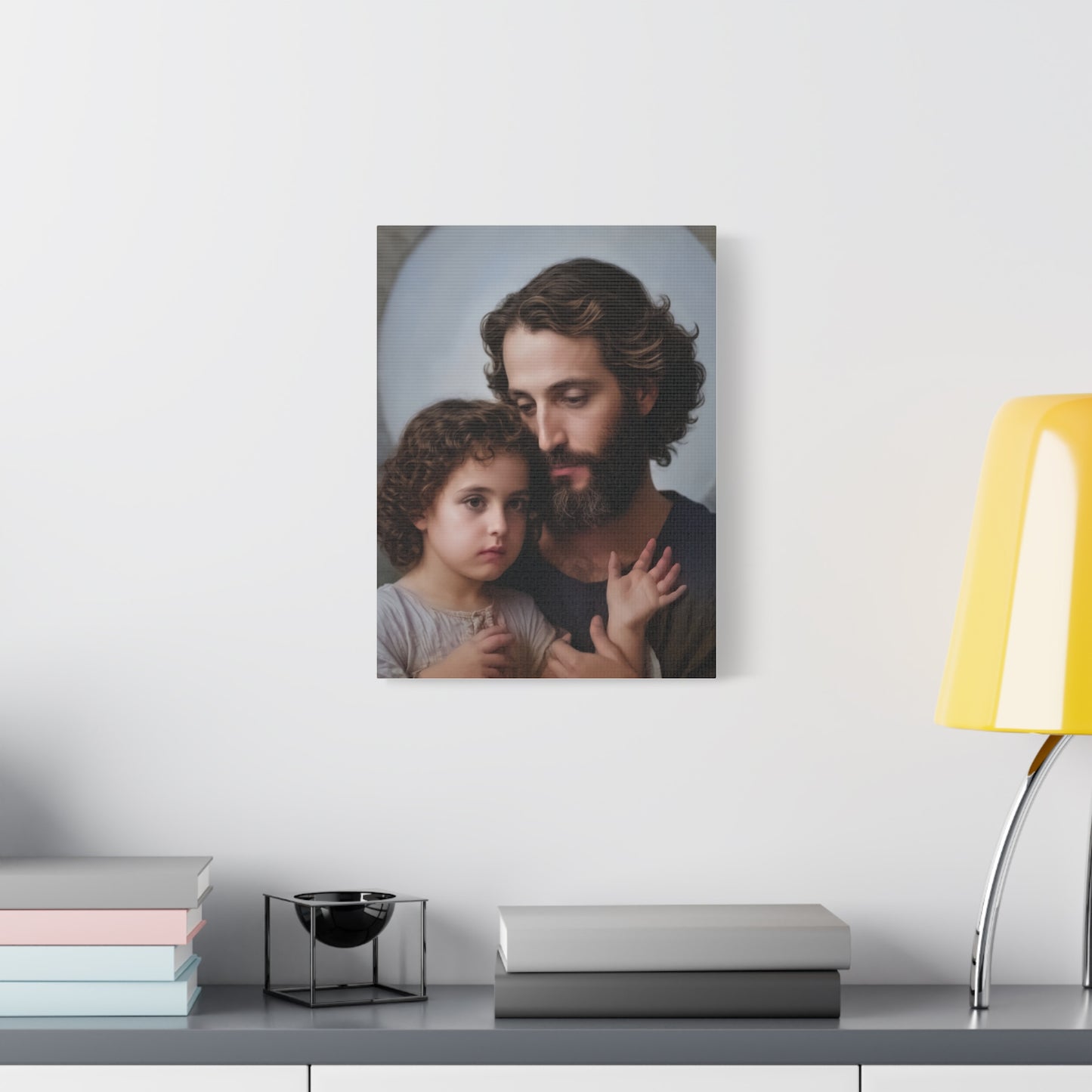 St. Joseph and Baby Jesus Catholic Canvas Wall Art, Print Christian Decor