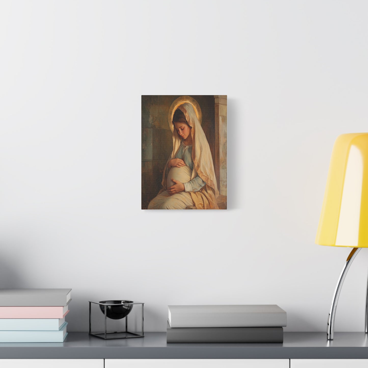 Mother Mary During Her Pregnancy Catholic Canvas Wall Art, Christian Decor