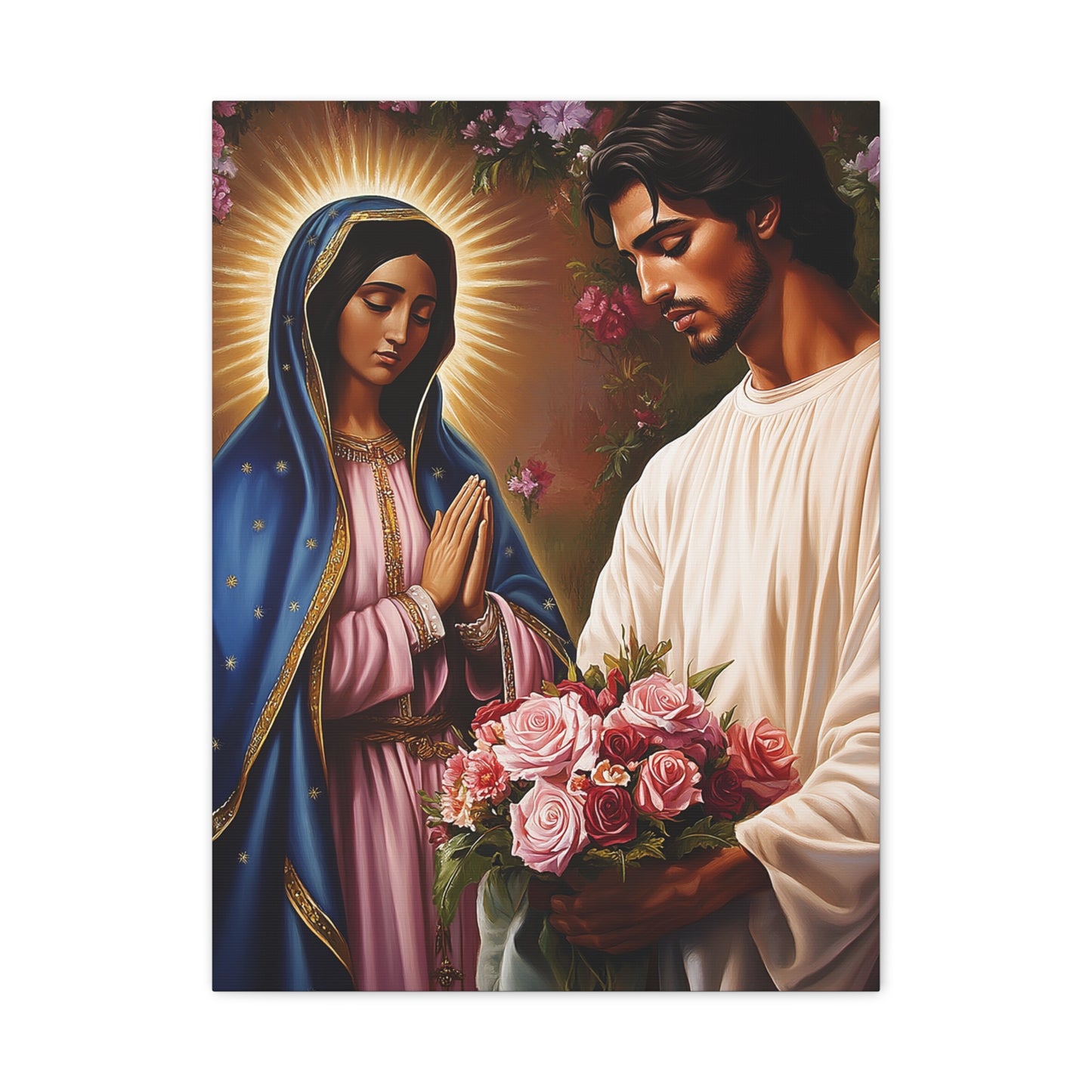 Our Lady Guadalupe and St. Juan Diego Full of Roses Catholic Canvas Wall Art, Christian Decor
