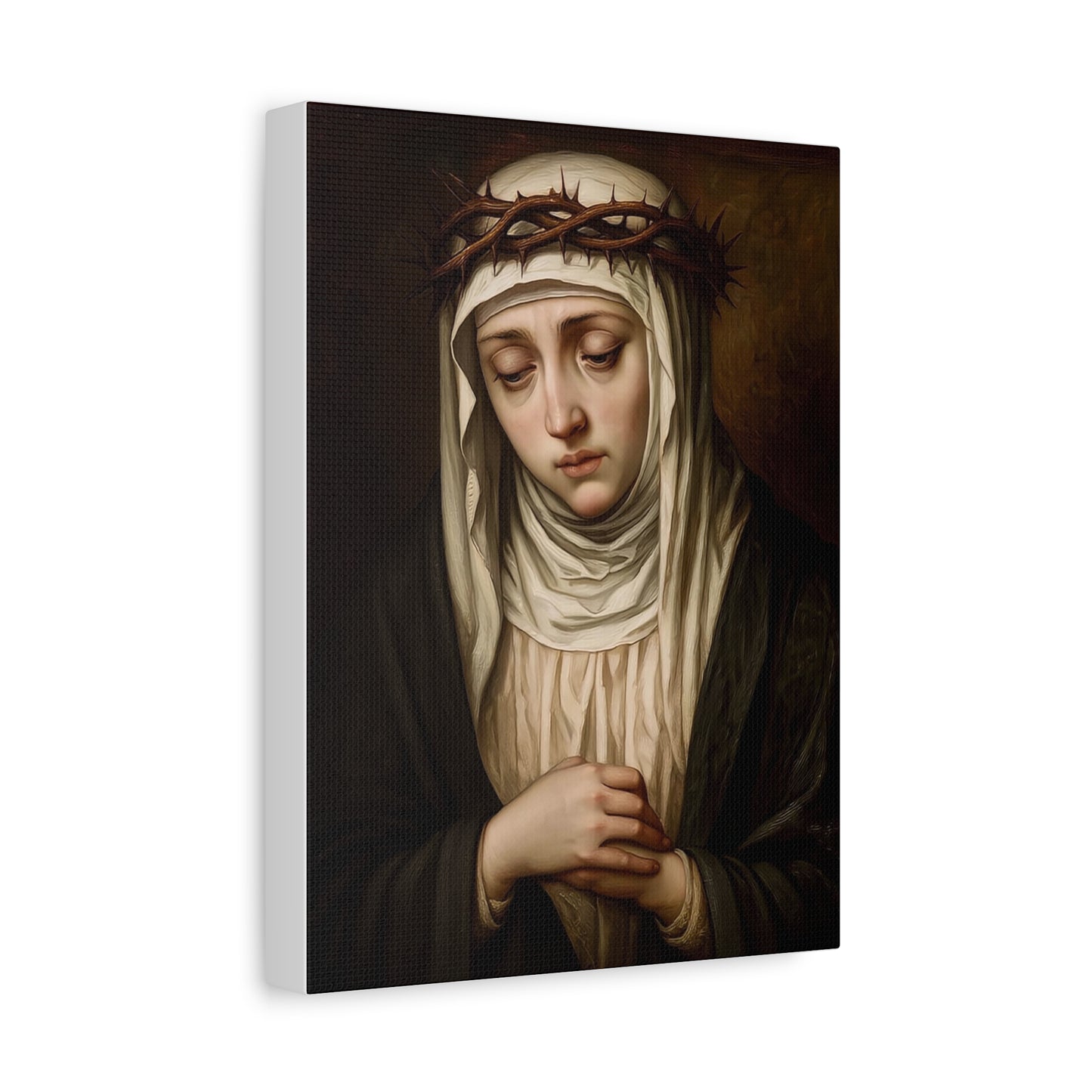 St. Catherine of Siena with Crown of Thorns Catholic Canvas Wall Art, Christian Decor