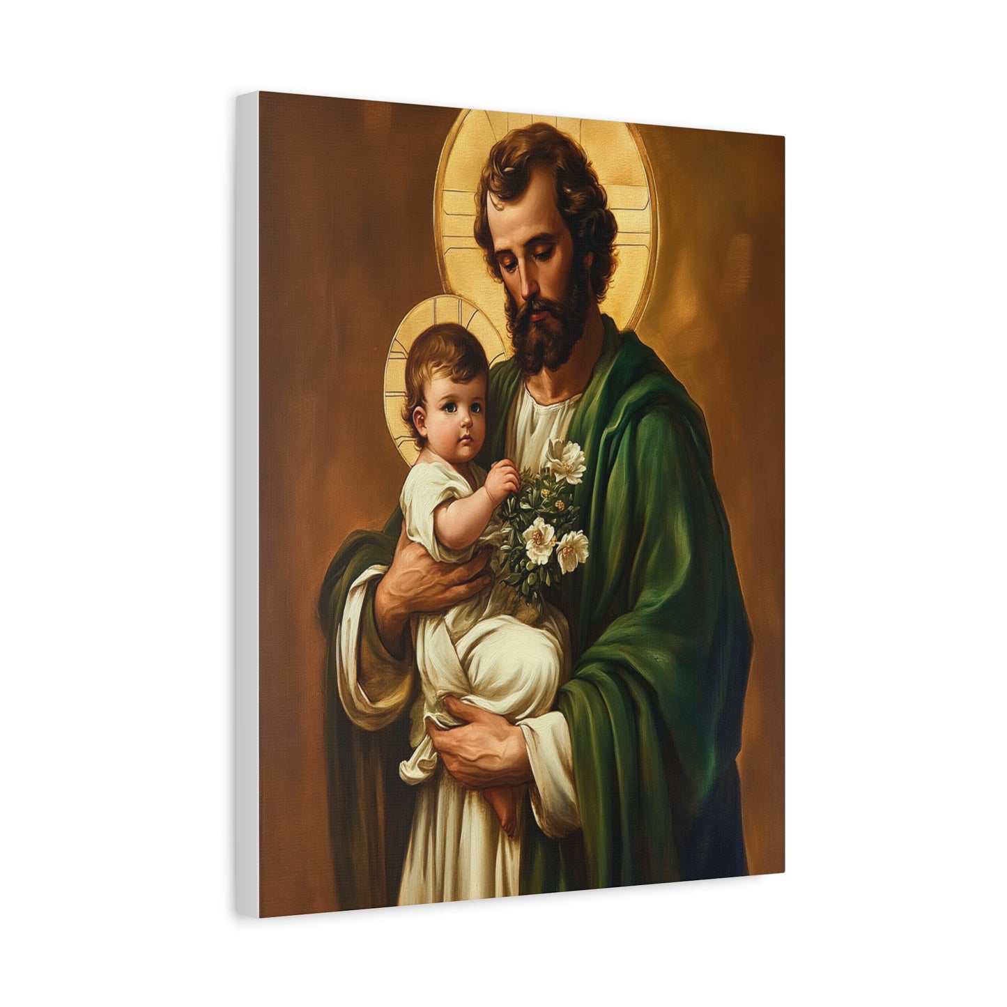 St. Joseph and Baby Jesus Catholic Canvas Wall Art, Christian Decor