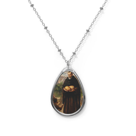 Albert Adam Chmielowski Necklace Drop Oval Pendant Silver Tone Medal