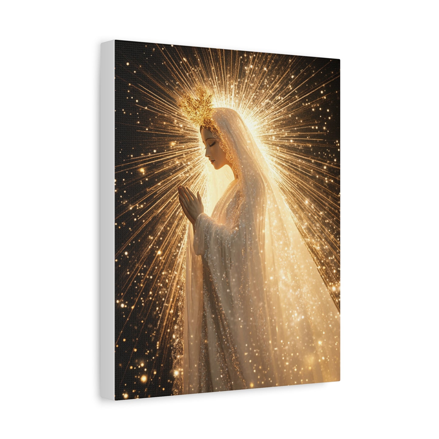 Mother Mary Starry Night Sky Catholic Canvas Wall Art, Christian Decor