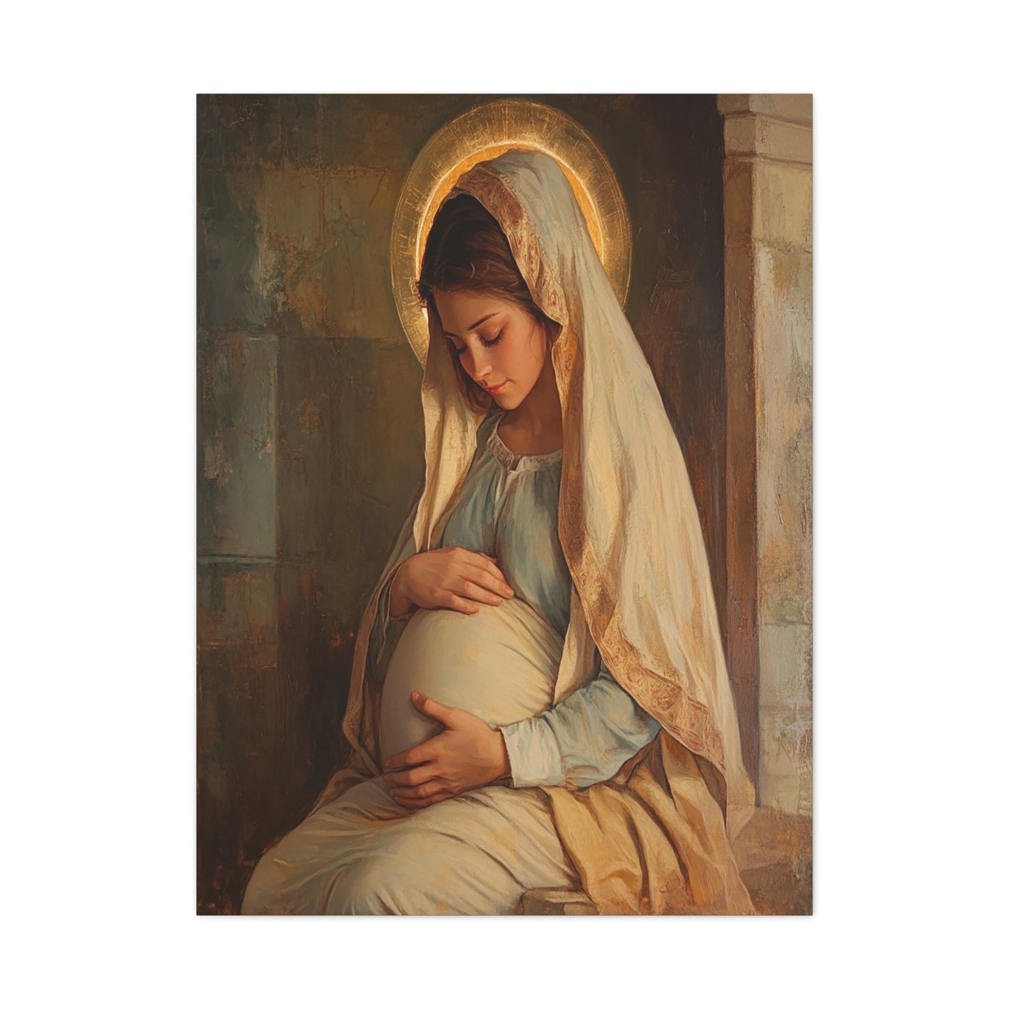 Mother Mary During Her Pregnancy Catholic Canvas Wall Art, Christian Decor