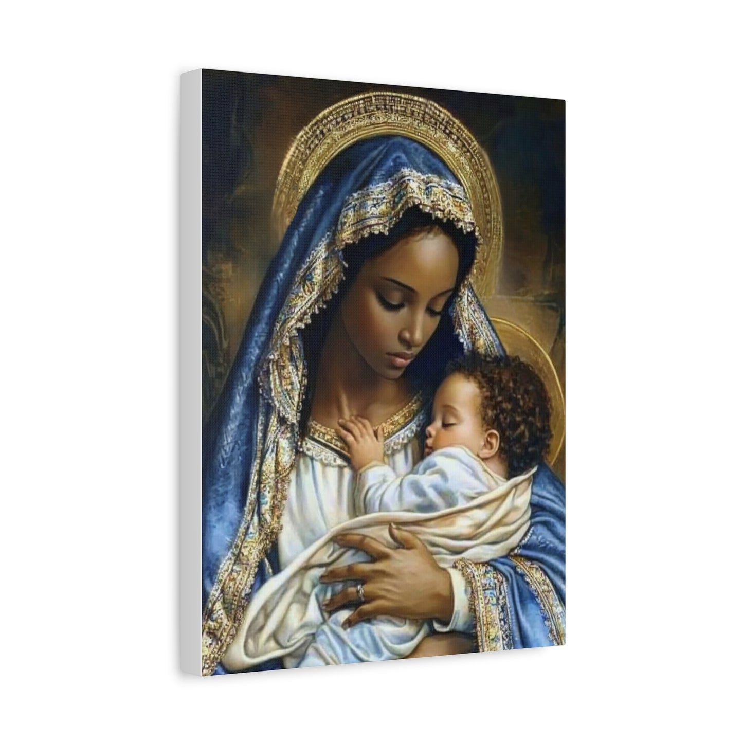 Black Mary African Mother with Baby Jesus Catholic Canvas Wall Art, Christian Decor