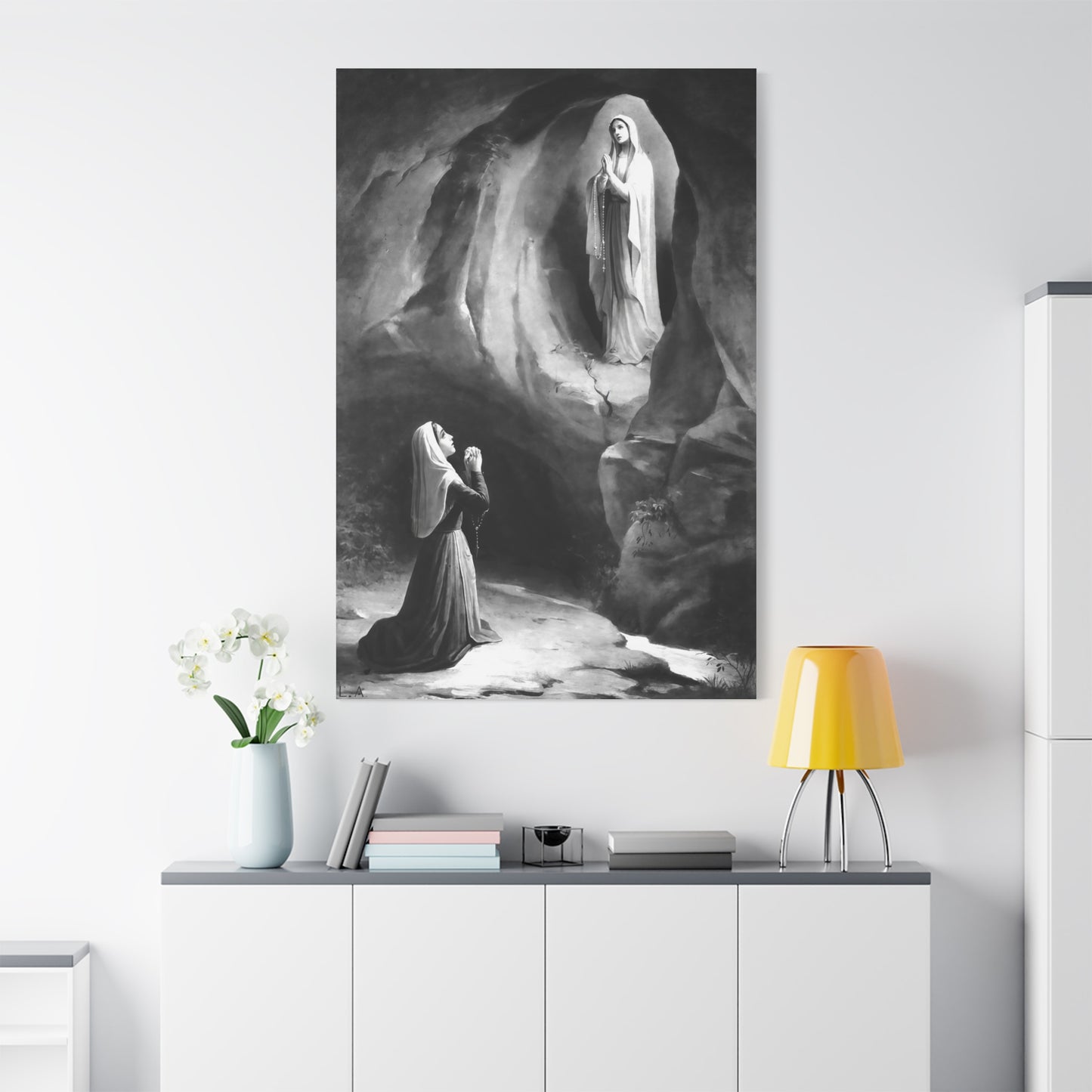 Ready to Hang - Our Lady of Lourdes St. Bernadette Soubirous Catholic Canvas Wall Art, Christian Decor