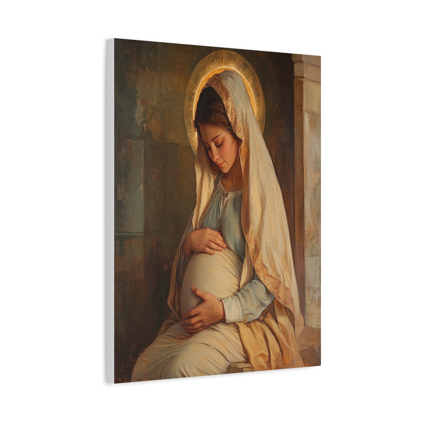 Mother Mary During Her Pregnancy Catholic Canvas Wall Art, Christian Decor