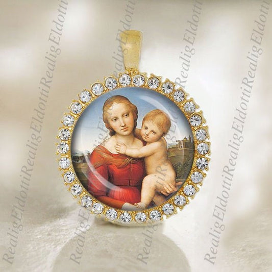 Madonna and Child by Raphael Gold Tone Catholic Medal