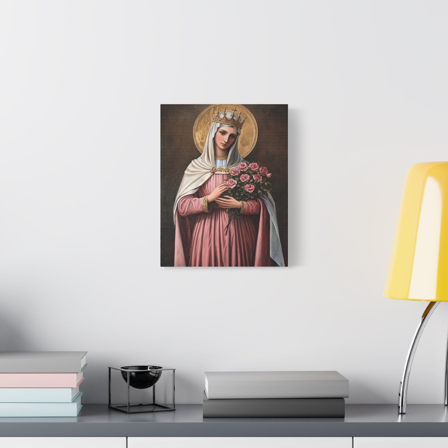 St. Elizabeth of Hungary with Roses Catholic Canvas Wall Art, Christian Decor