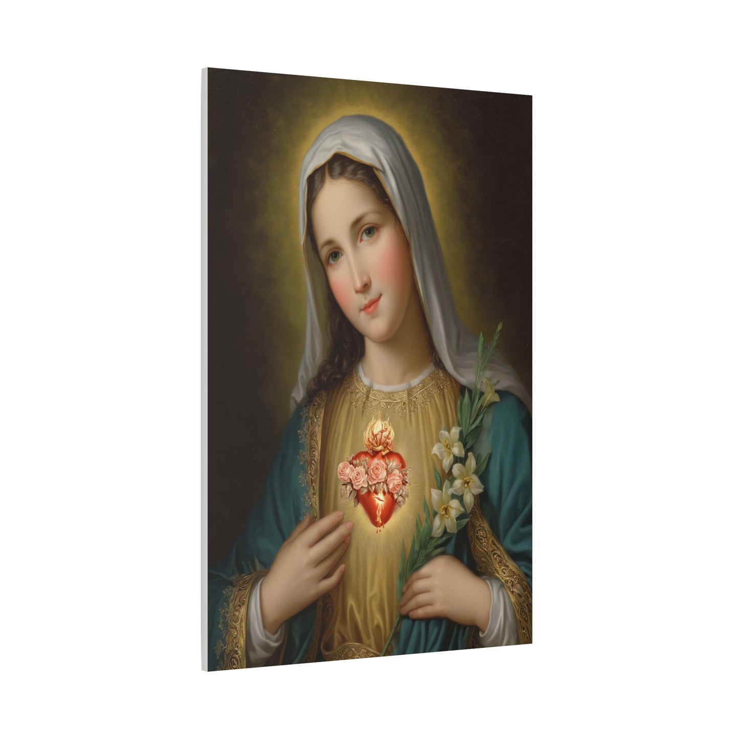 Immaculate Heart Mary Catholic Canvas Wall Art, Christian Decor