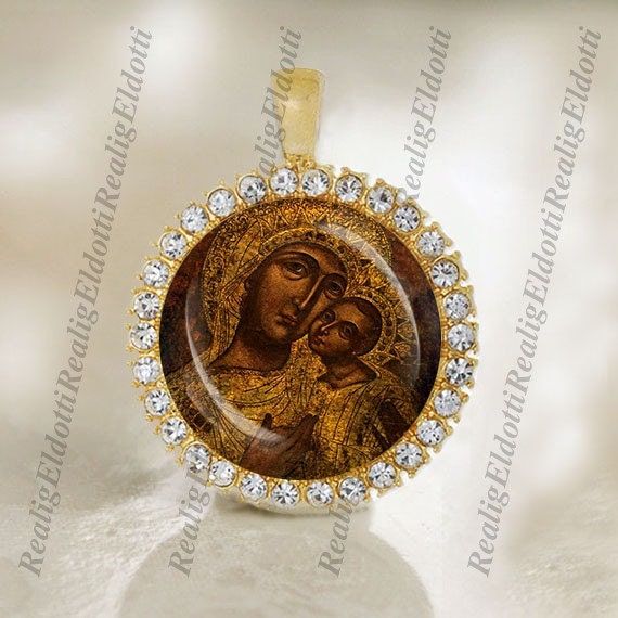 Virgin of Tenderness Mother Mary Theotokos Gold Tone Christian Religious Medal