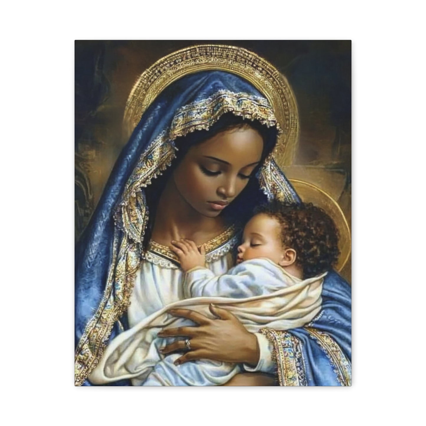 Black Mary African Mother with Baby Jesus Catholic Canvas Wall Art, Christian Decor