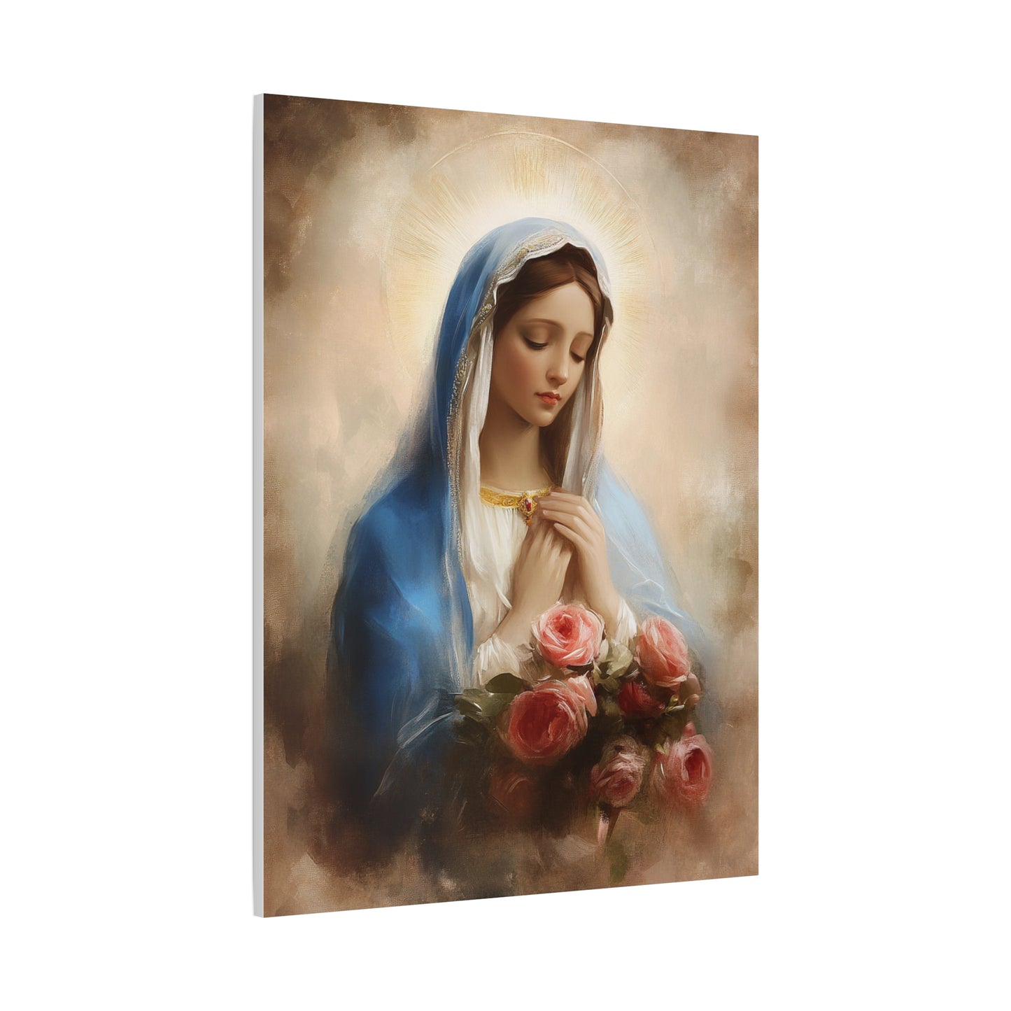 Mother Mary with Roses Catholic Canvas Wall Art, Christian Decor