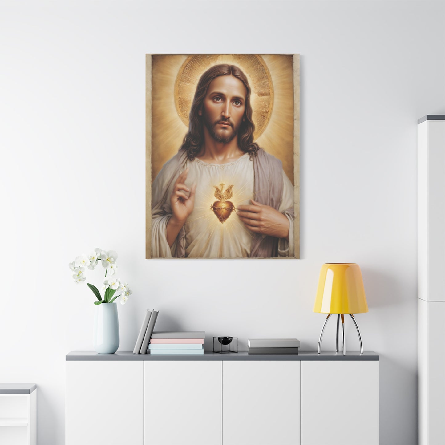 Jesus Christ Sacred Heart Catholic Canvas Wall Art, Christian Decor