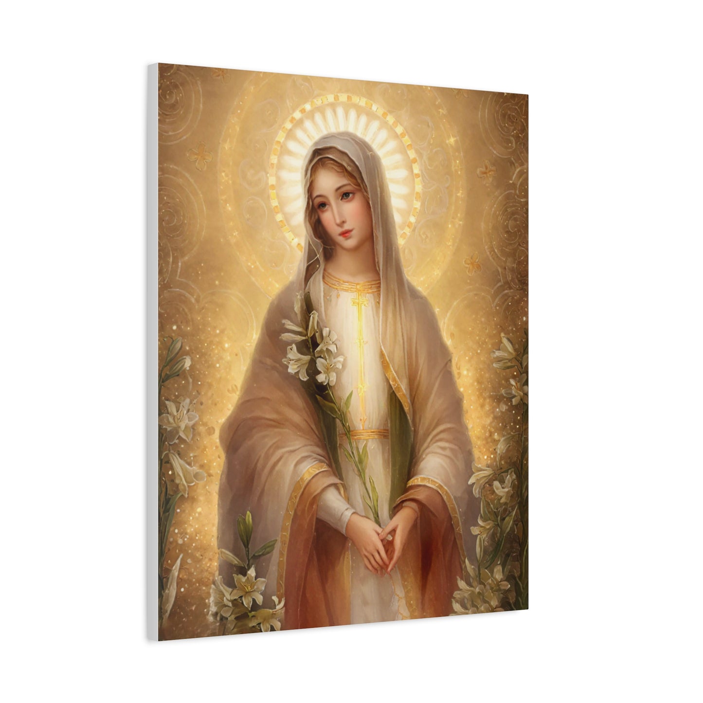 Ready to Hang - Mother Mary Our Lady of the Lilies Catholic Canvas Wall Art, Christian Decor