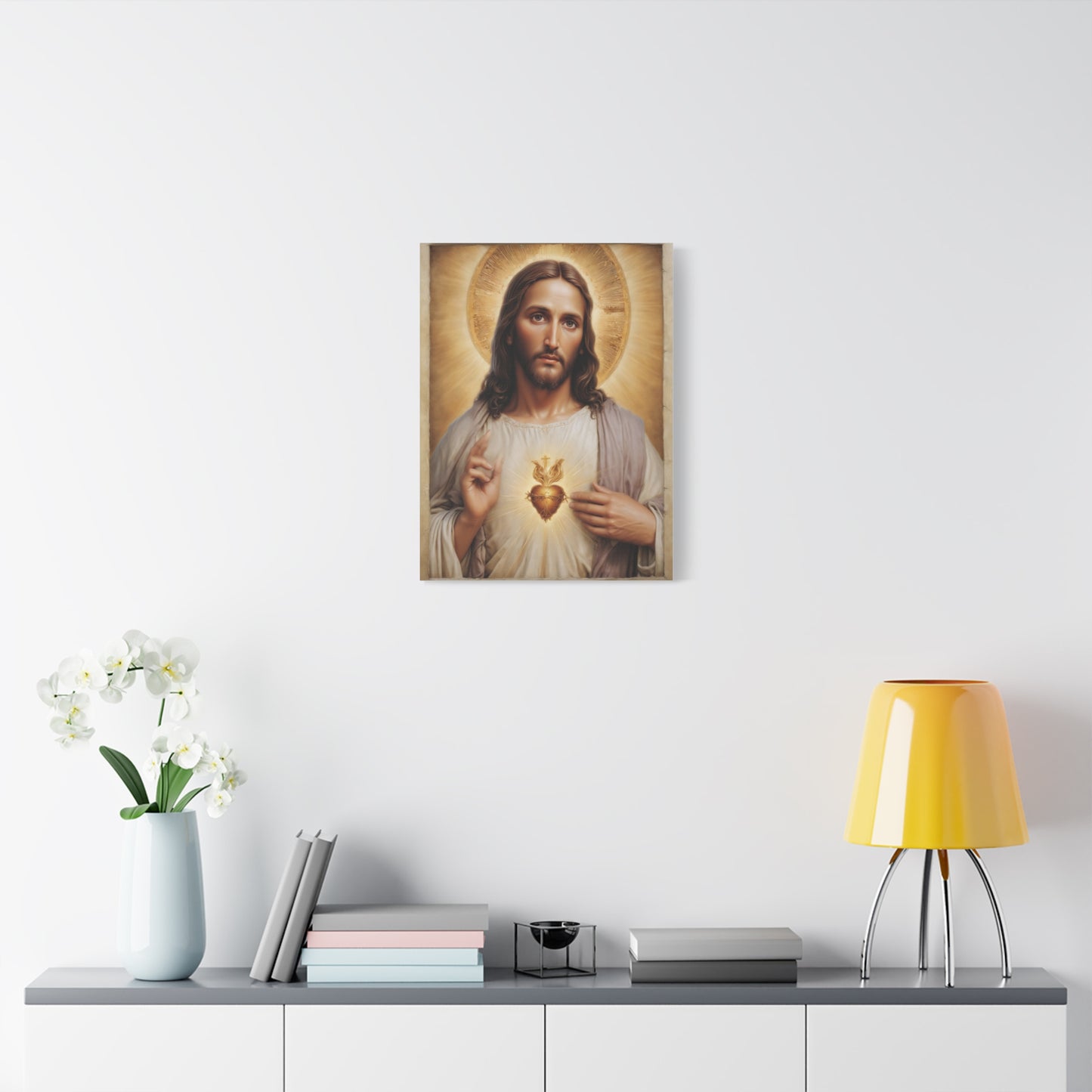 Jesus Christ Sacred Heart Catholic Canvas Wall Art, Christian Decor