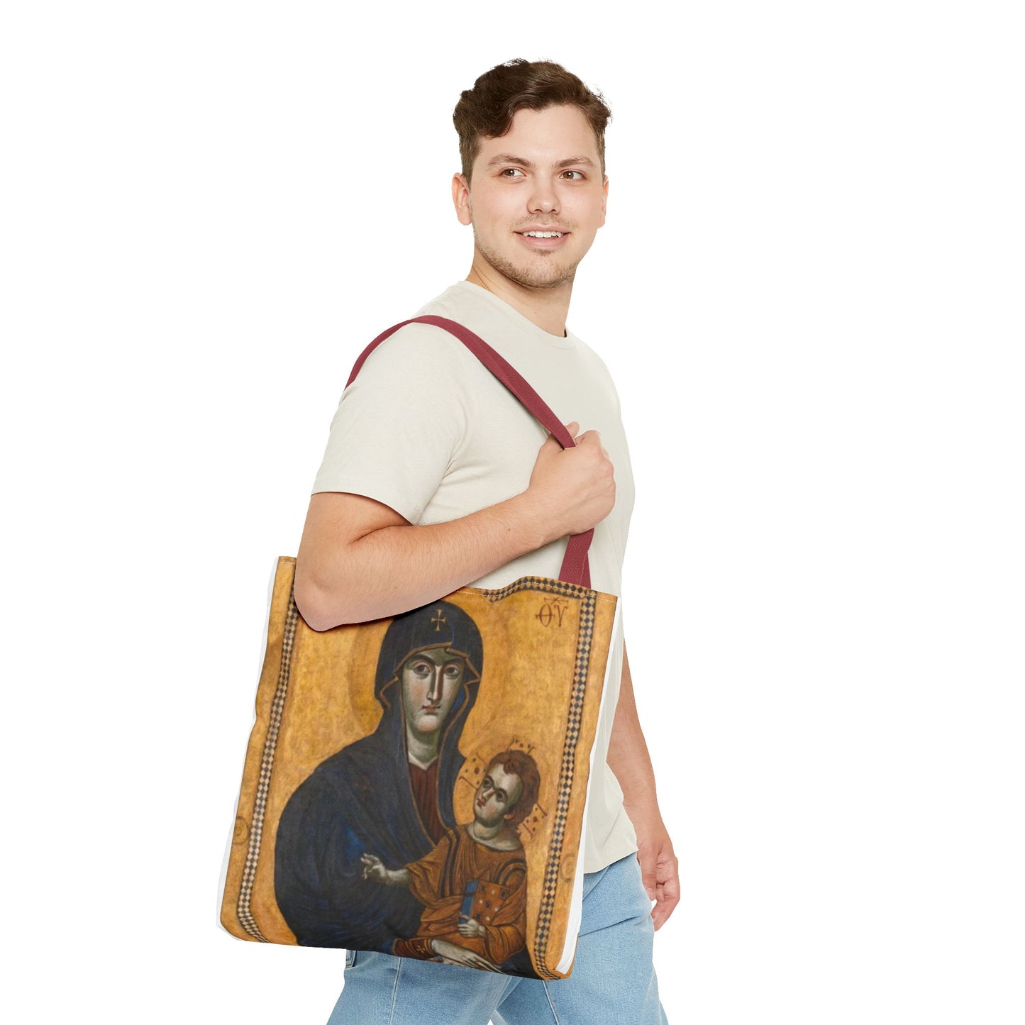 Salus Populi Romani Floral Tote Bag | Catholic Eco-Friendly Shopper | Gift for Spirituality Lovers