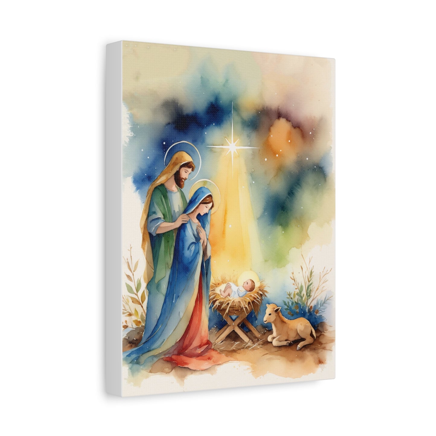 Nativity Scene Holy Family Canvas Wall Art, Christian Decor